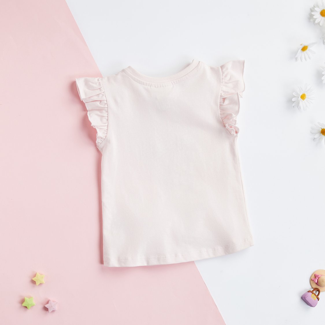 Juniors Graphic Print T-shirt with Cap Sleeves