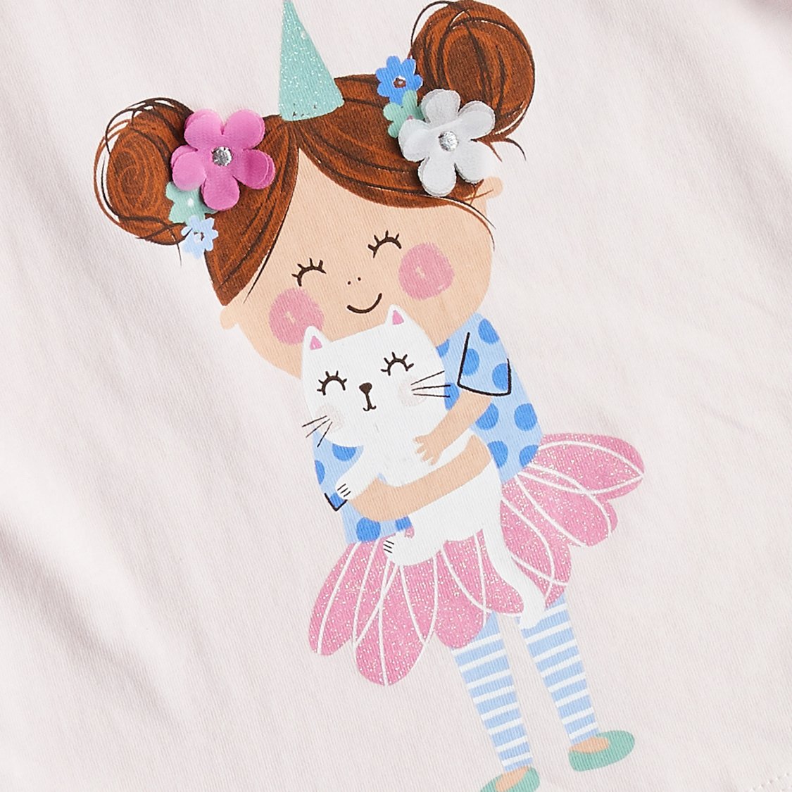 Juniors Graphic Print T-shirt with Cap Sleeves