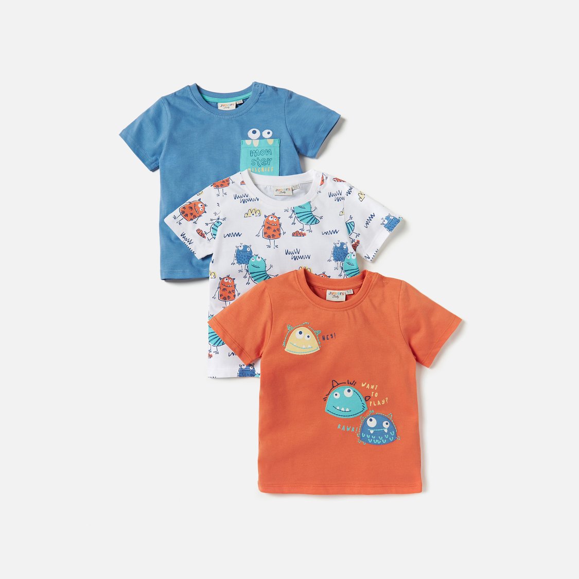 Juniors Monster Print T-shirt with Short Sleeves - Set of 3