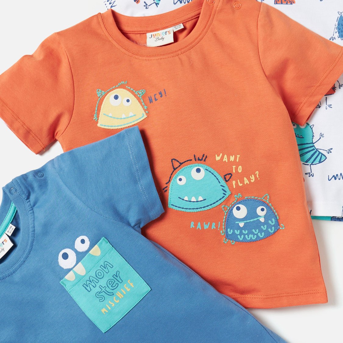 Juniors Monster Print T-shirt with Short Sleeves - Set of 3