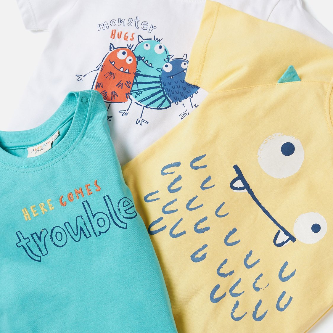 Juniors Monster Print T-shirt with Short Sleeves - Set of 3