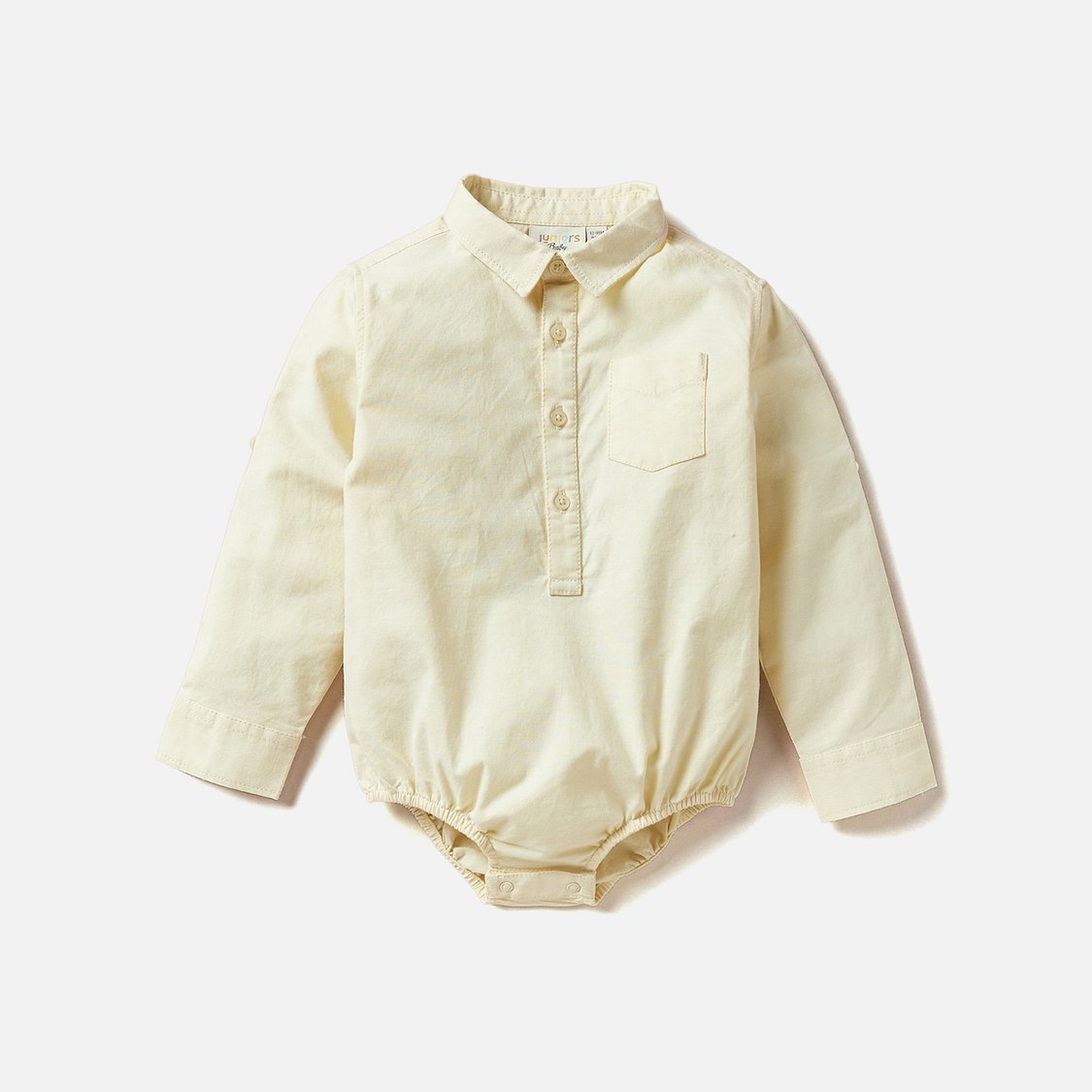 Juniors Solid Shirt Bodysuit with Long Sleeves and Snap Button Closure