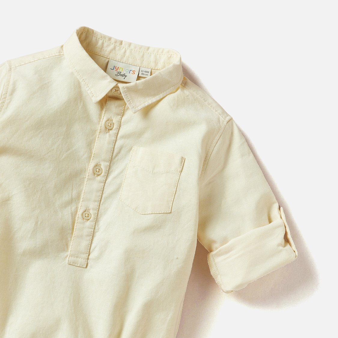 Juniors Solid Shirt Bodysuit with Long Sleeves and Snap Button Closure