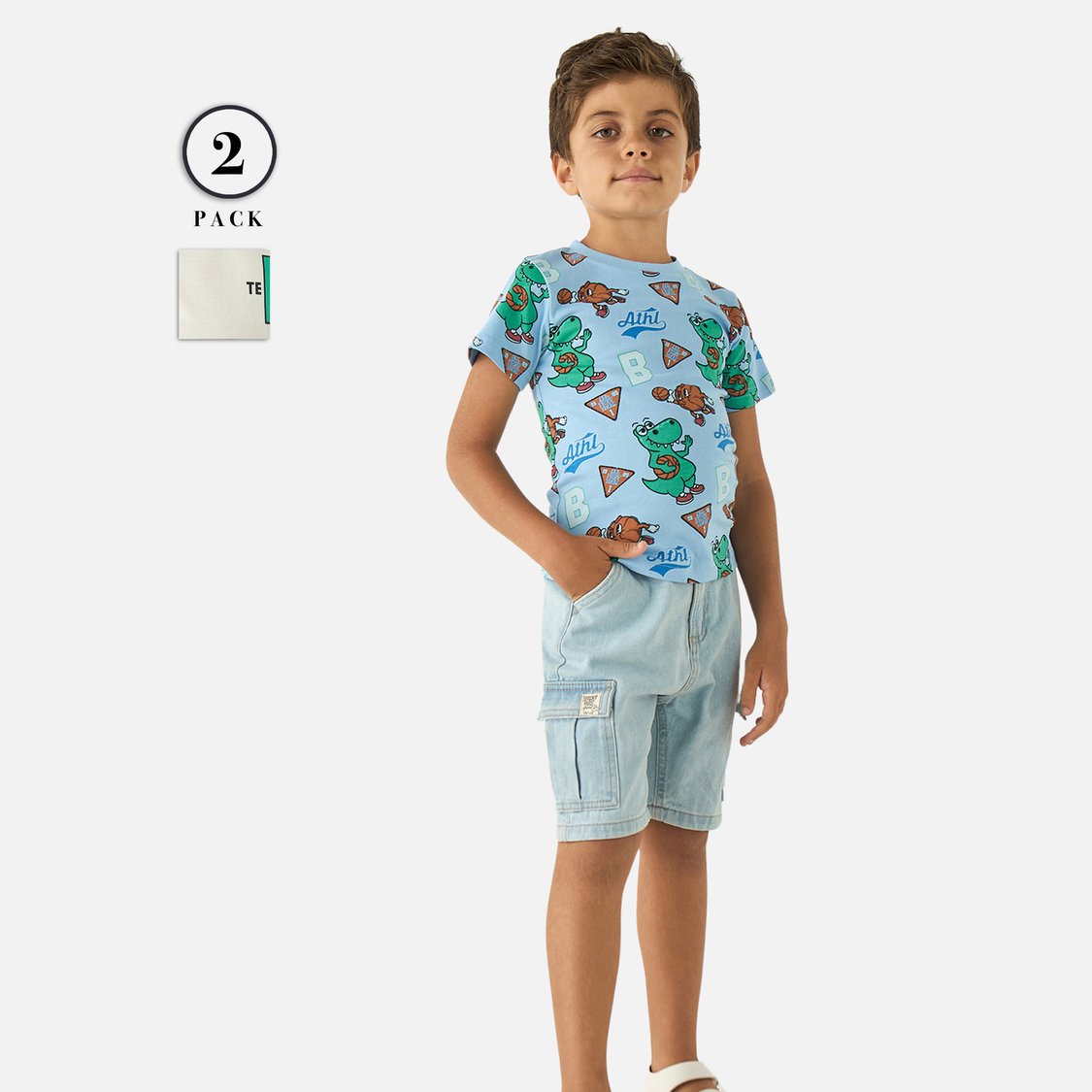Juniors Printed Crew Neck T-shirt with Short Sleeves - Set of 2