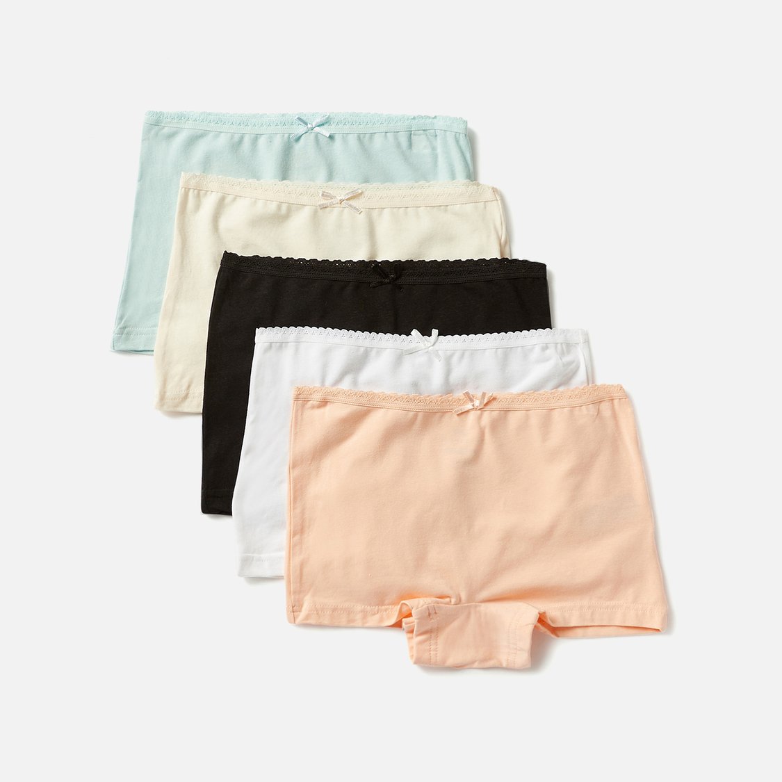 Juniors Solid Boyshorts with Elasticated Waistband - Set of 5