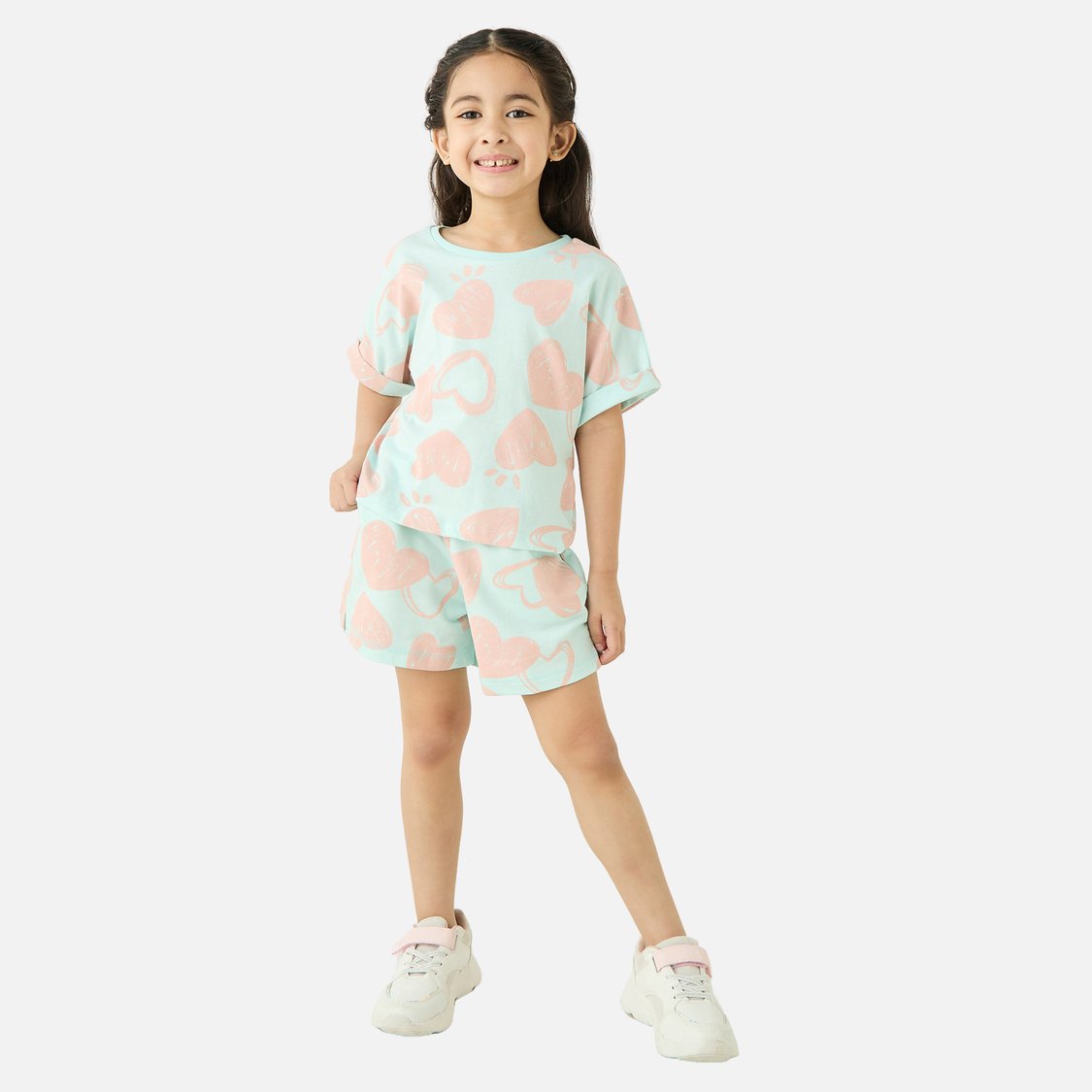 Juniors All-Over Heart Print T-shirt and Shorts Set