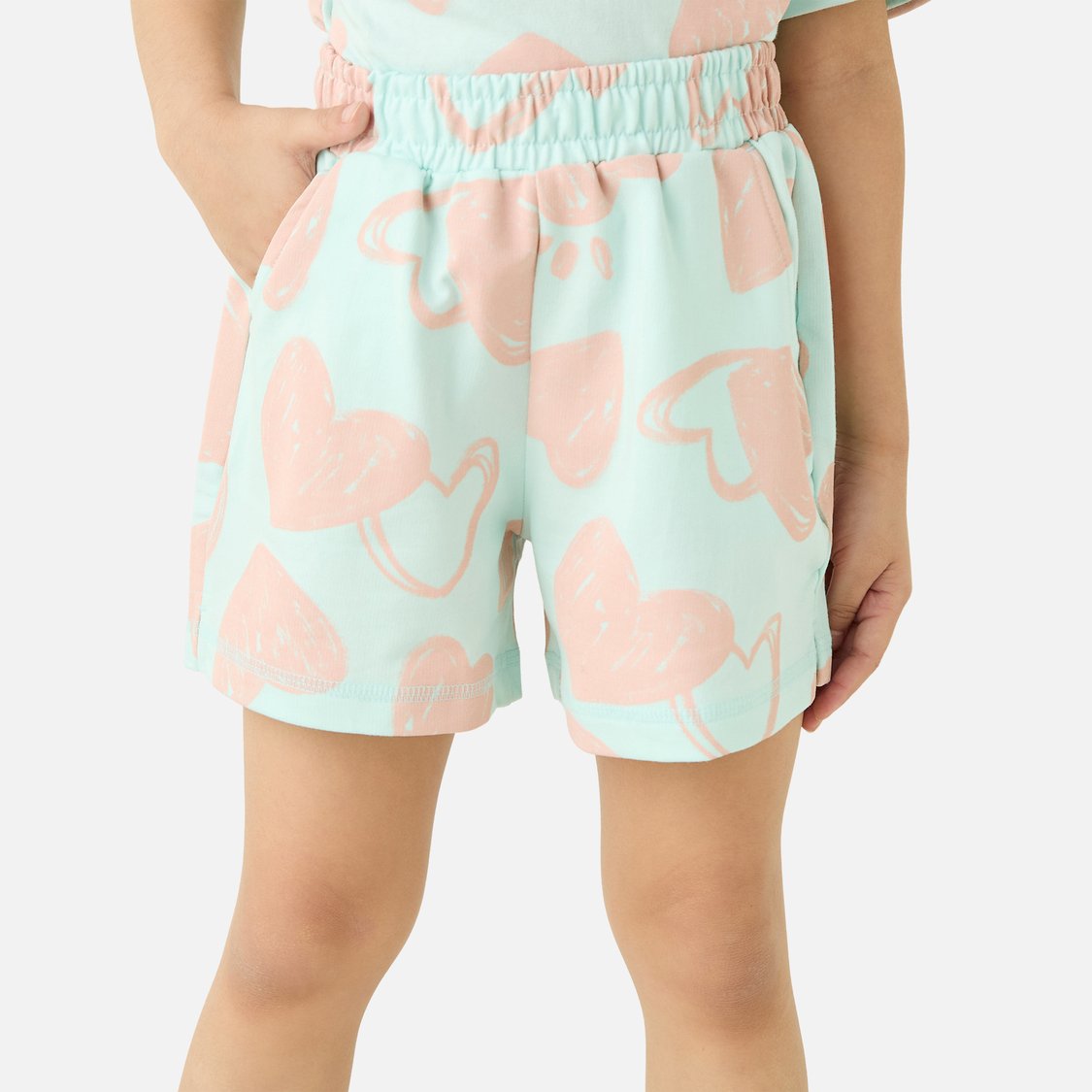Juniors All-Over Heart Print T-shirt and Shorts Set
