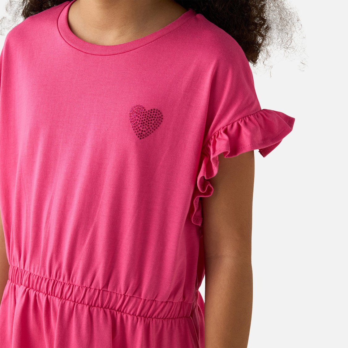 Juniors Solid A-Line Dress with Round Neck and Short Sleeves