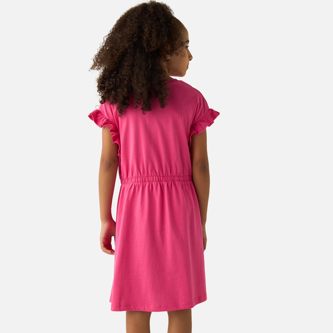 Juniors Solid A-Line Dress with Round Neck and Short Sleeves