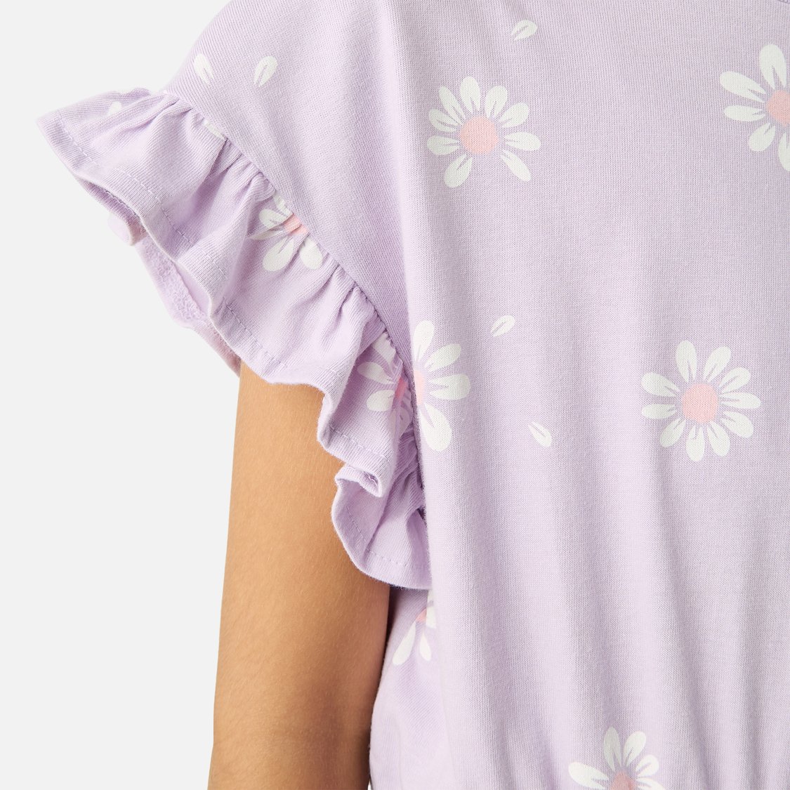 Juniors All-Over Floral Print A-line Dress with Ruffle Sleeves