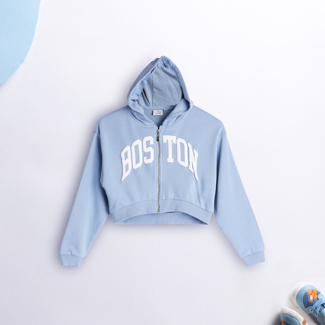 Juniors Printed Hooded Sweatshirt with Zip Closure