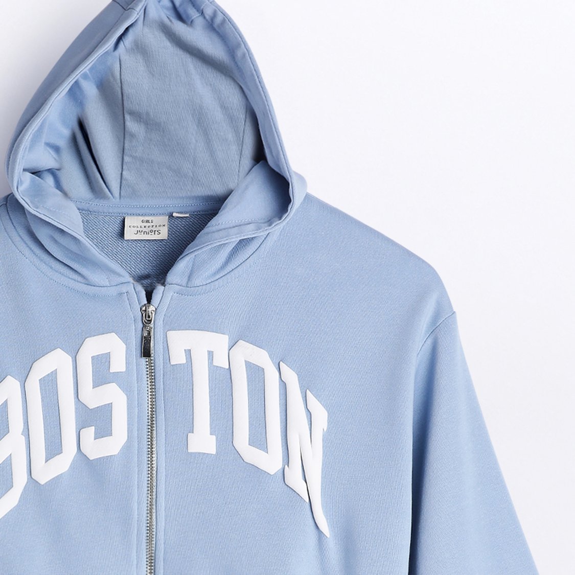 Juniors Printed Hooded Sweatshirt with Zip Closure