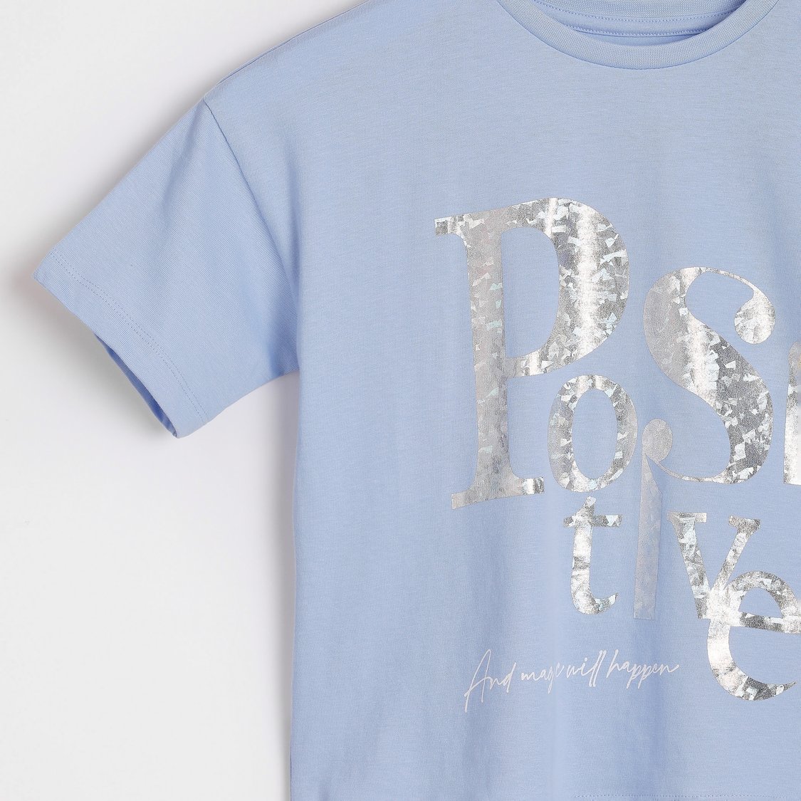 Juniors Slogan Foil Print Short Sleeves T-shirt