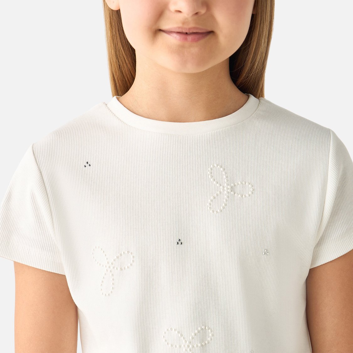 Juniors Embellished Short Sleeves T-shirt with Crew Neck