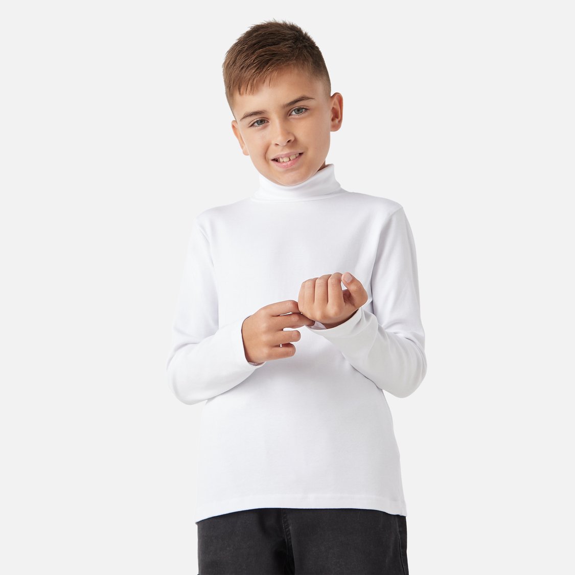 Juniors Solid Turtleneck T-shirt with Long Sleeves