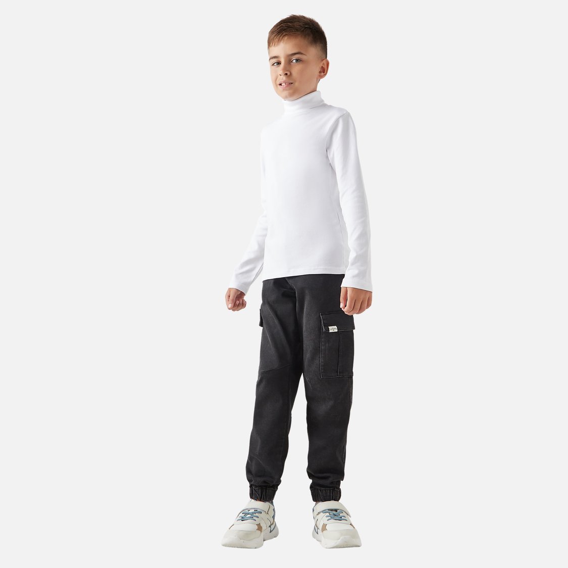 Juniors Solid Turtleneck T-shirt with Long Sleeves