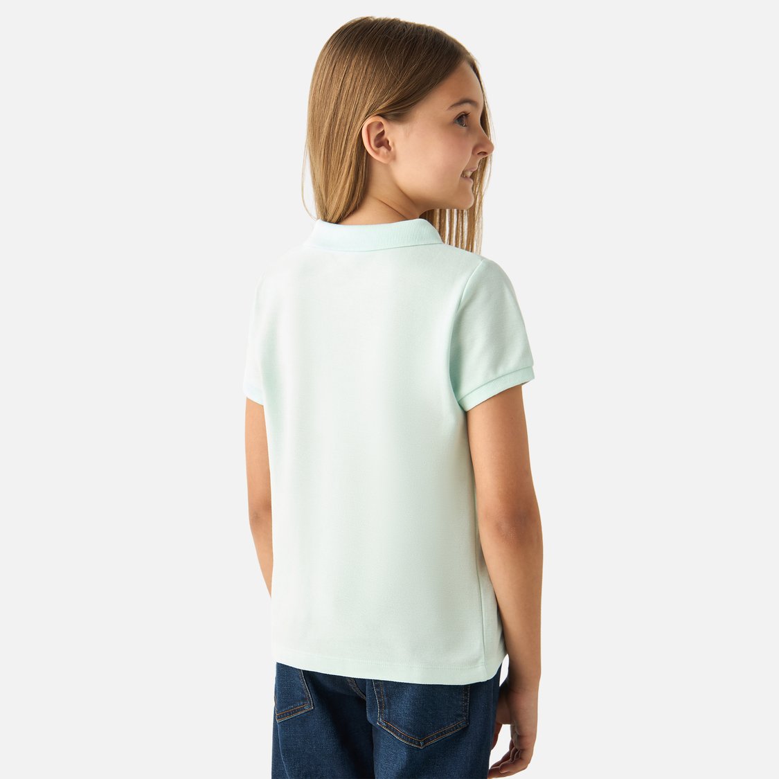 Juniors Butterfly Embroidered Polo T-shirt with Short Sleeves
