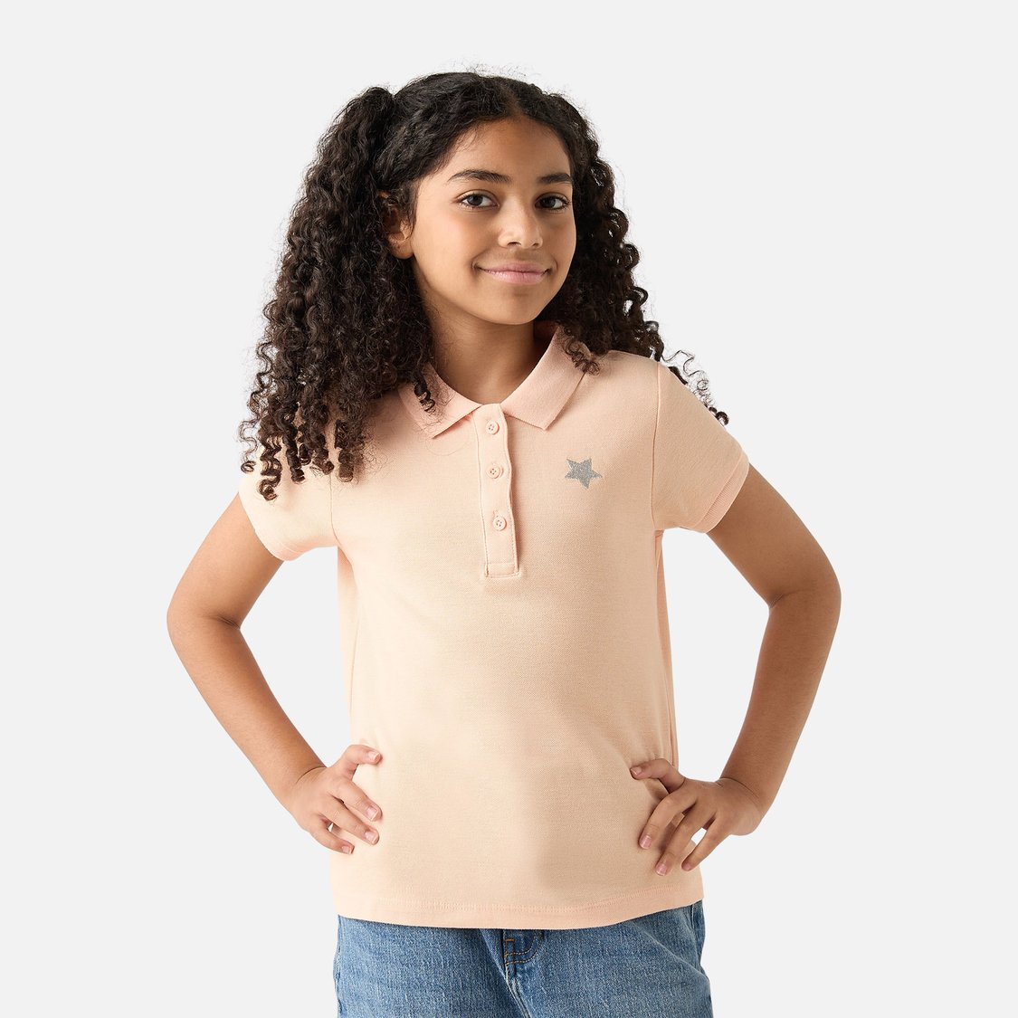 Juniors Star Embroidered Polo T-shirt with Short Sleeves