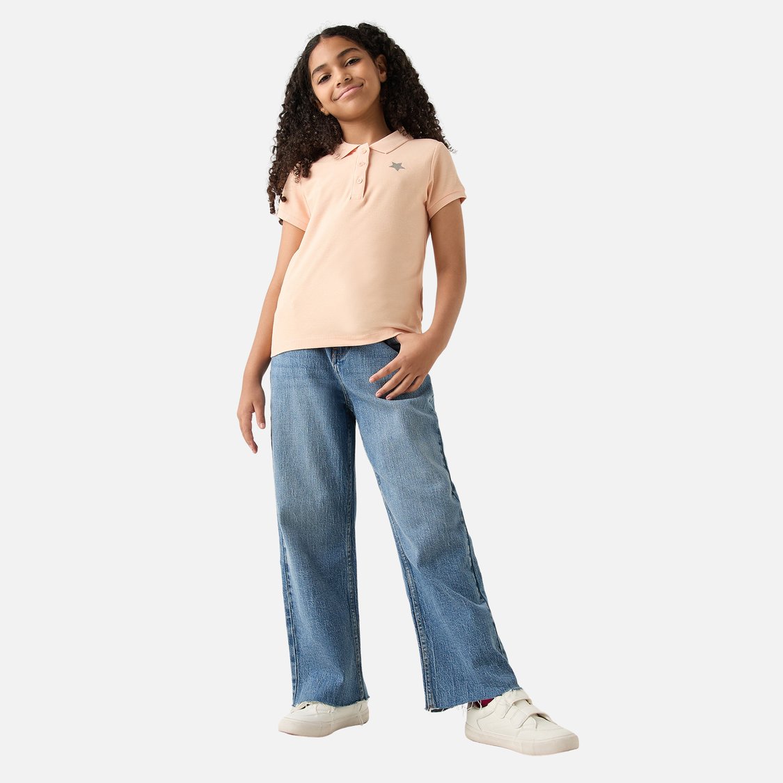 Juniors Star Embroidered Polo T-shirt with Short Sleeves
