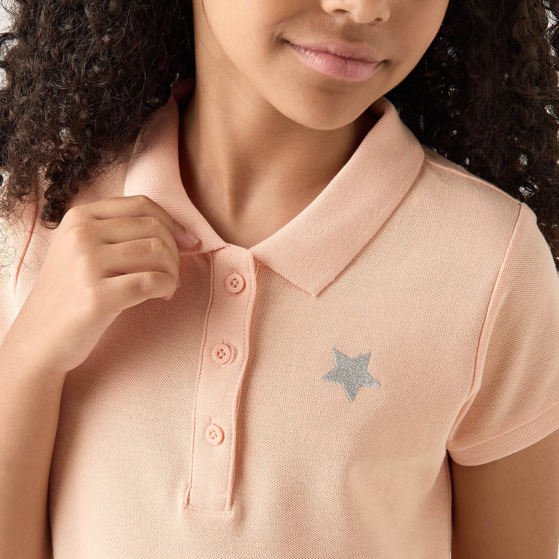 Juniors Star Embroidered Polo T-shirt with Short Sleeves