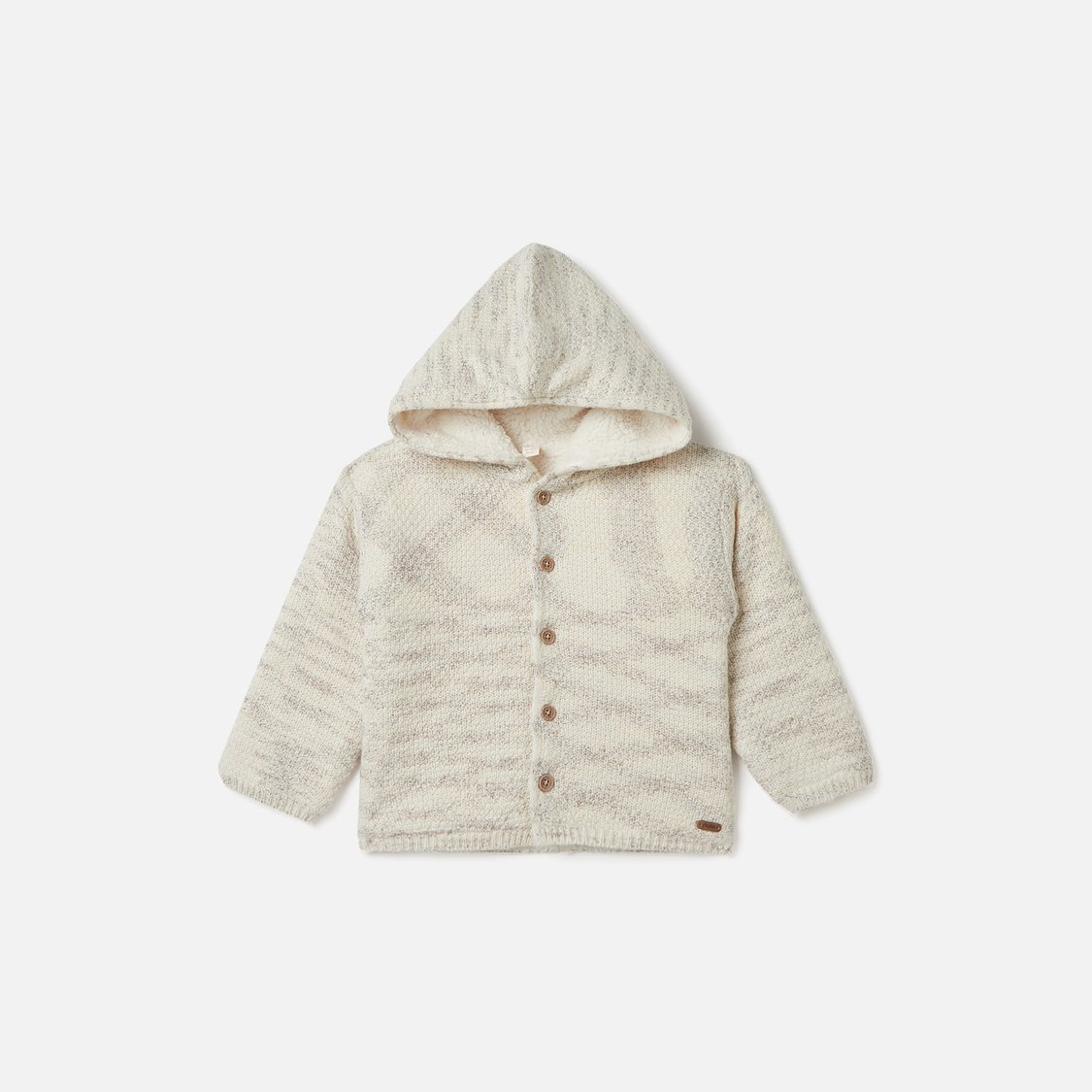 Giggles Textured Hooded Cardigan with Button Closure and Long Sleeves