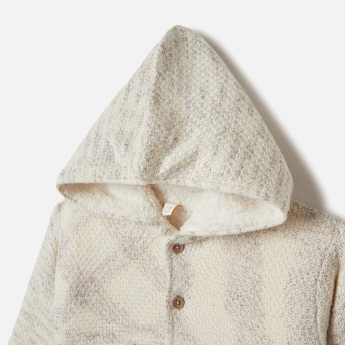 Giggles Textured Hooded Cardigan with Button Closure and Long Sleeves