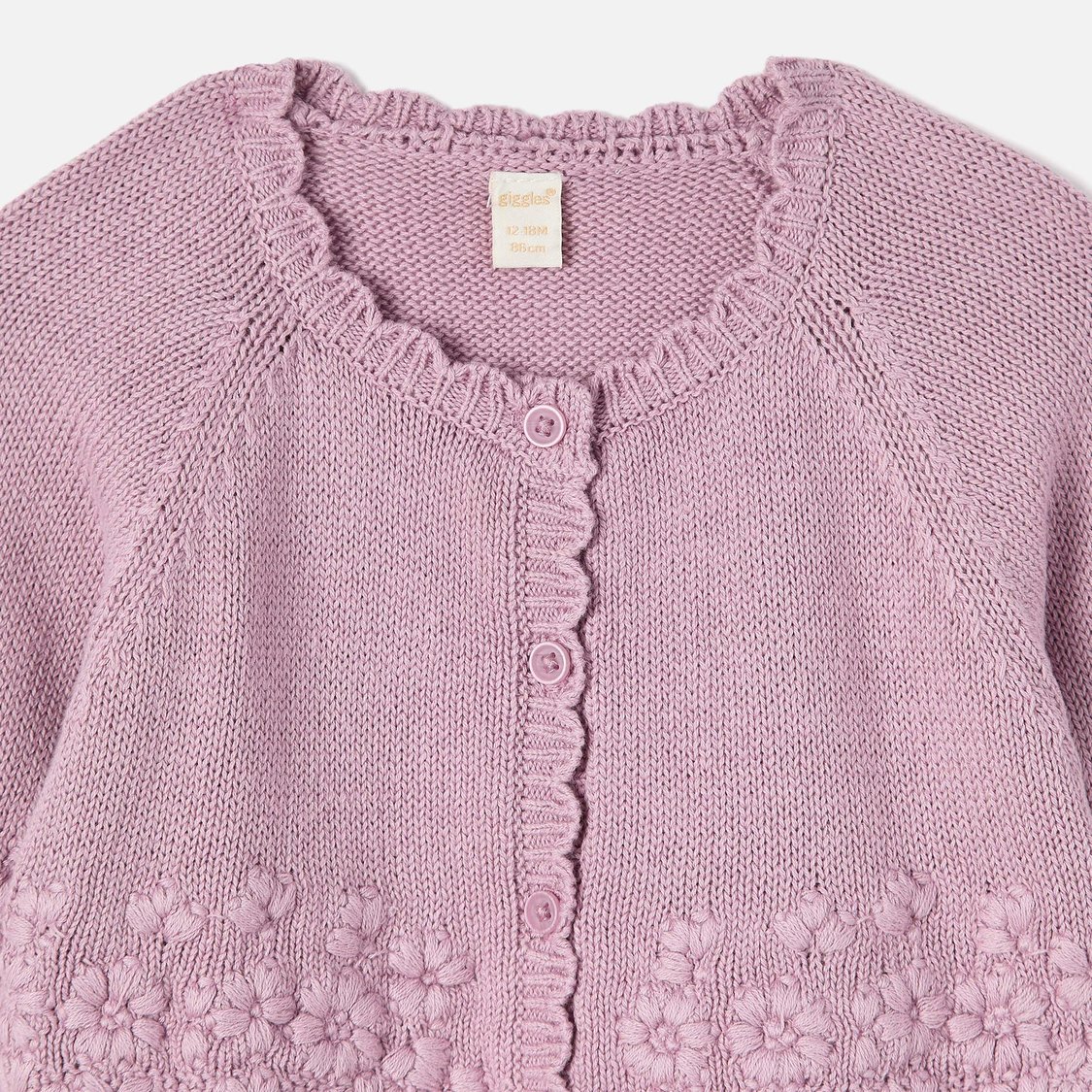 Giggles Floral Embroidered Long Sleeves Cardigan with Button Closure