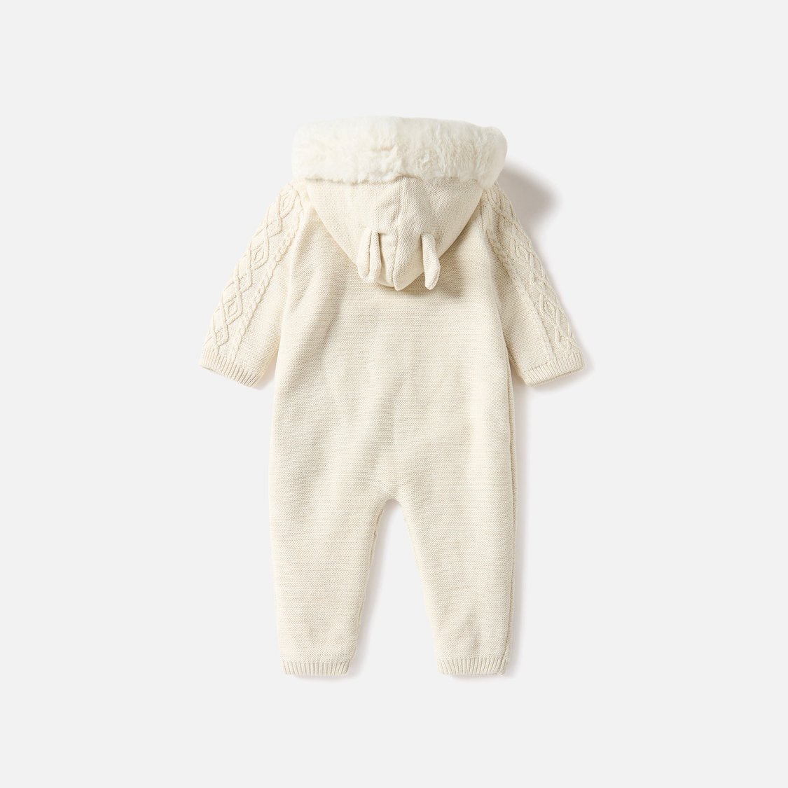 Giggles Textured Hooded Romper with Long Sleeves