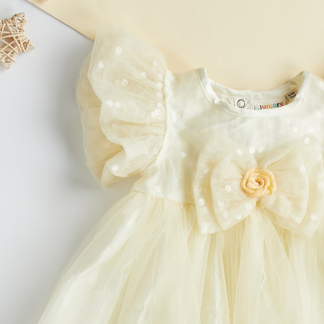 Juniors Bow Applique Short Sleeve A-line Dress