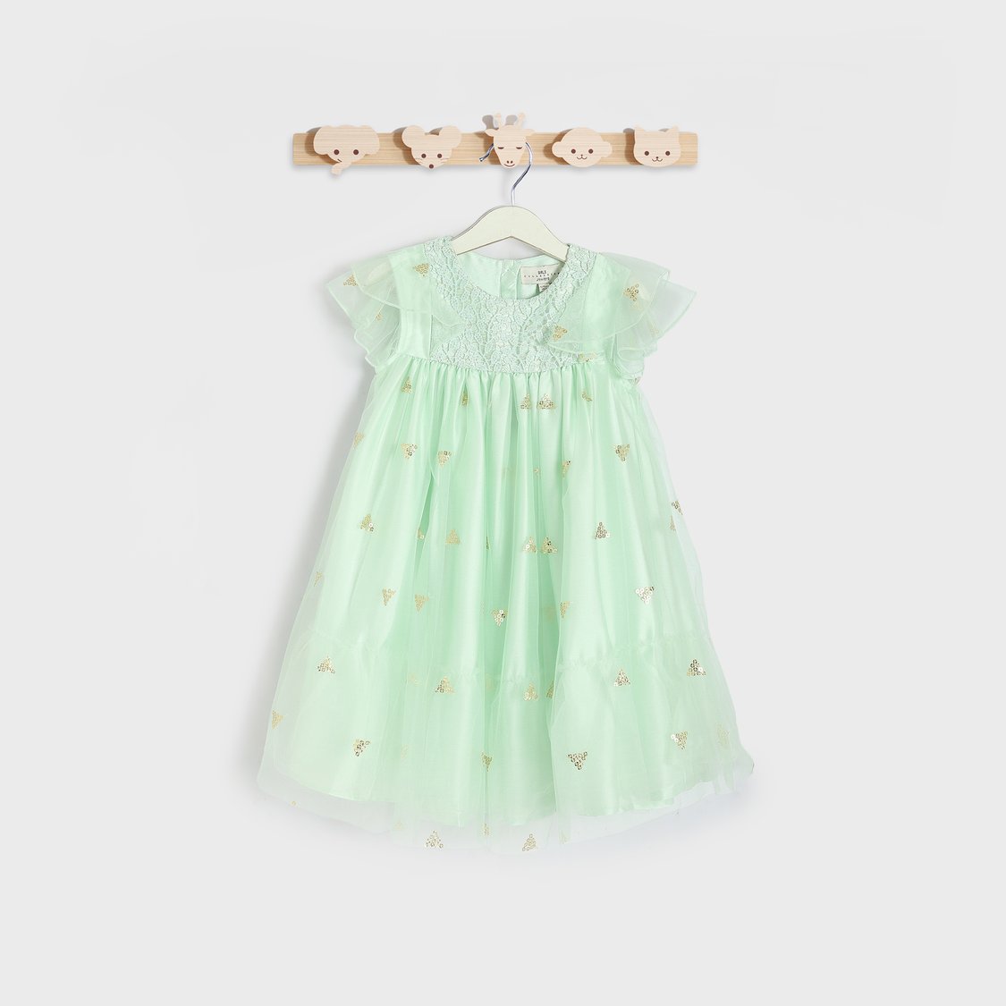 Juniors Sequin A-line Dress with Ruffle Cap Sleeves