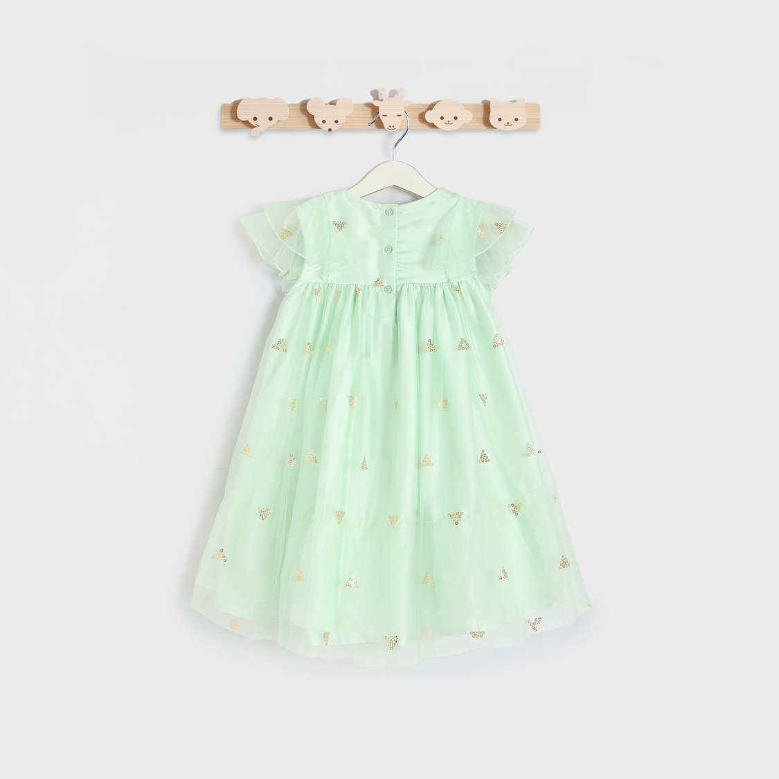 Juniors Sequin A-line Dress with Ruffle Cap Sleeves
