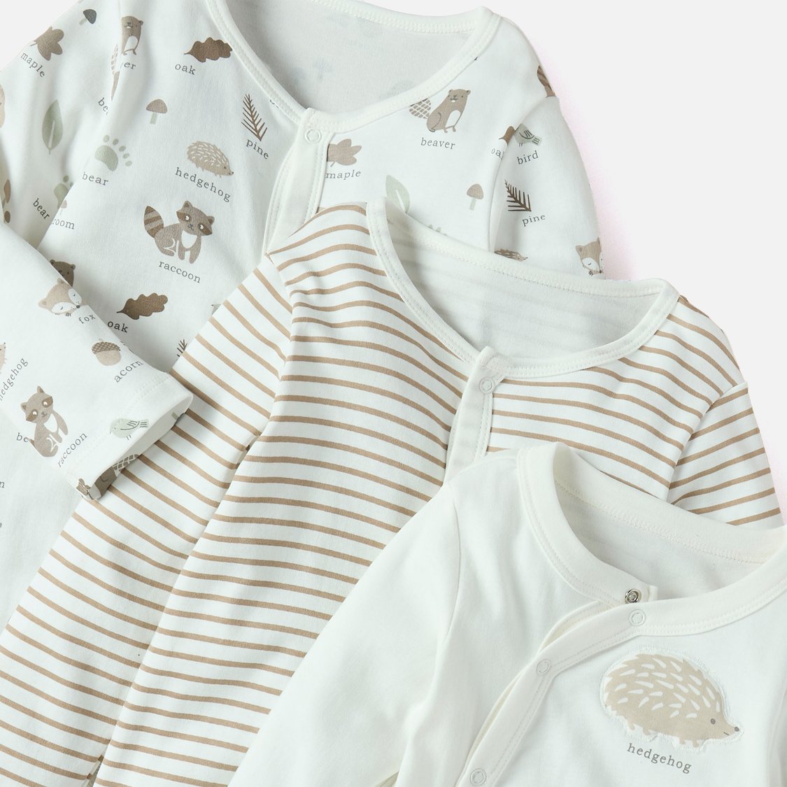 Juniors Printed Sleepsuit with Button Closure - Set of 3