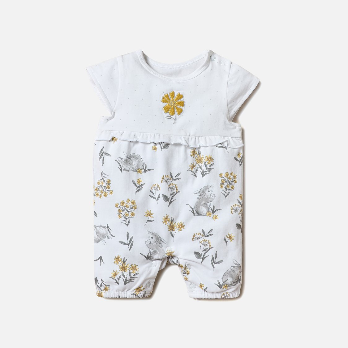 Juniors Floral Print Romper with Button Closure