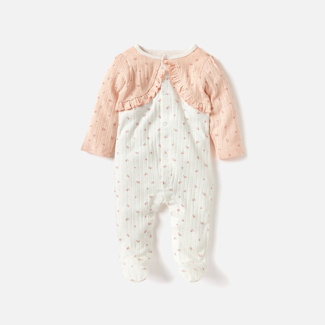 Juniors All-Over Floral Print Sleepsuit with Long Sleeves
