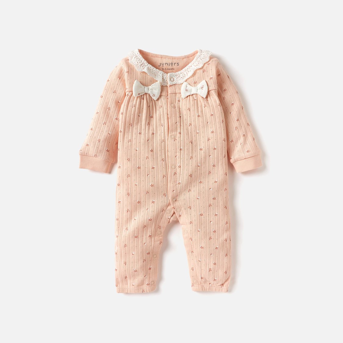 Juniors All-Over Floral Print Sleepsuit with Lace and Bow Detail