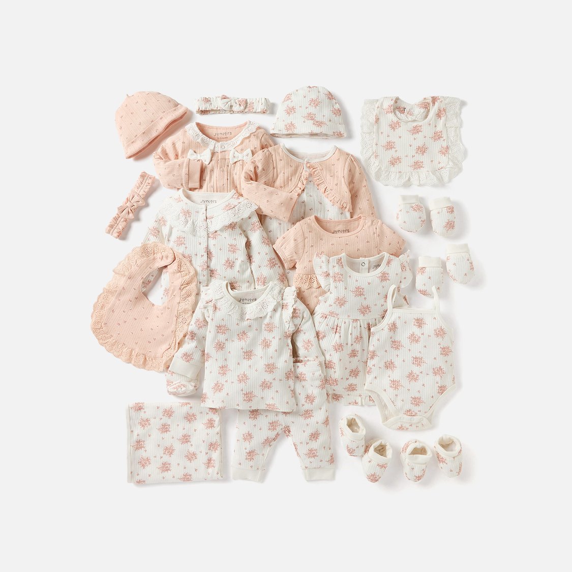 Juniors All-Over Floral Print Sleepsuit with Lace and Bow Detail