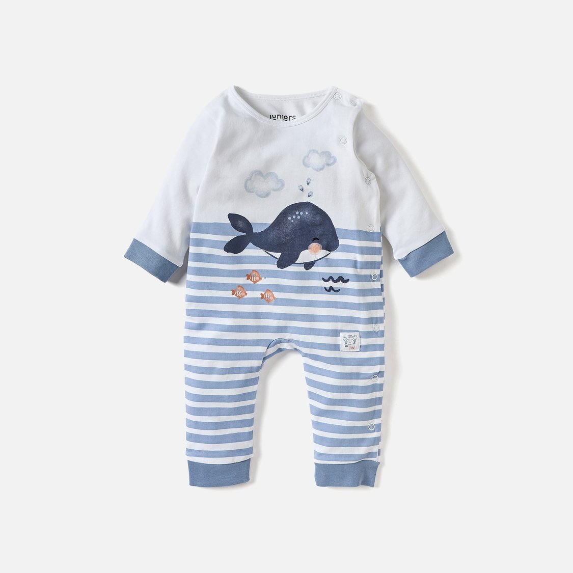 Juniors Whale Print Sleepsuit with Long Sleeves and Snap Button Closure
