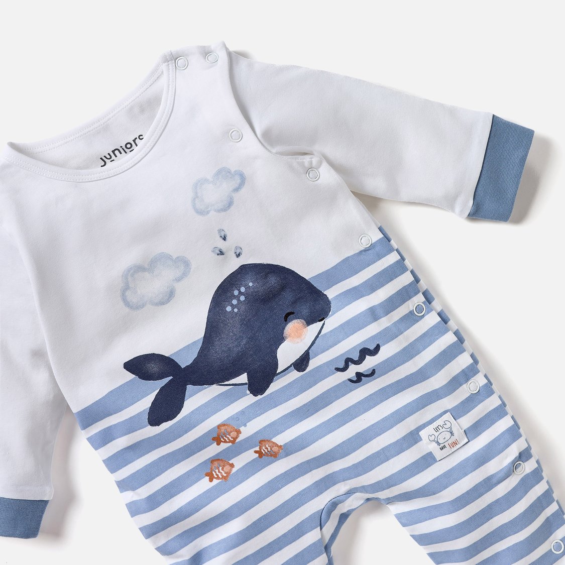 Juniors Whale Print Sleepsuit with Long Sleeves and Snap Button Closure