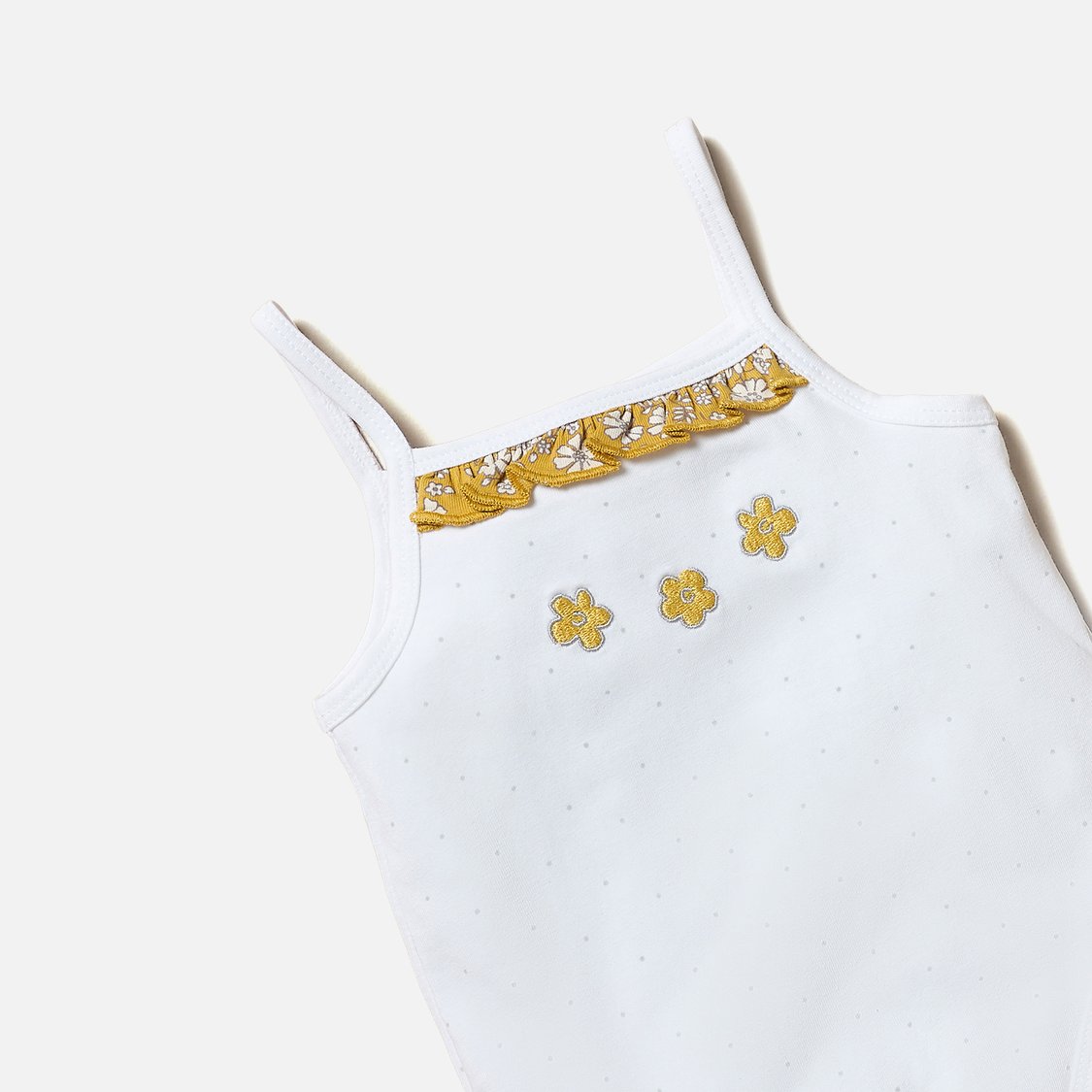 Juniors Floral Embroidered Sleeveless Bodysuit with Button Closure