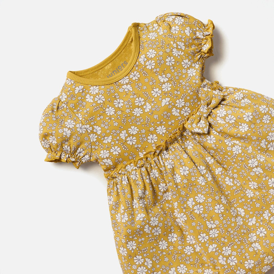 Juniors All-Over Floral Print A-Line Dress with Bow Detail