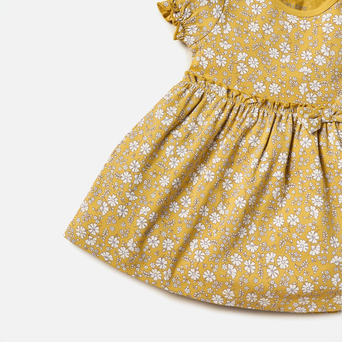 Juniors All-Over Floral Print A-Line Dress with Bow Detail