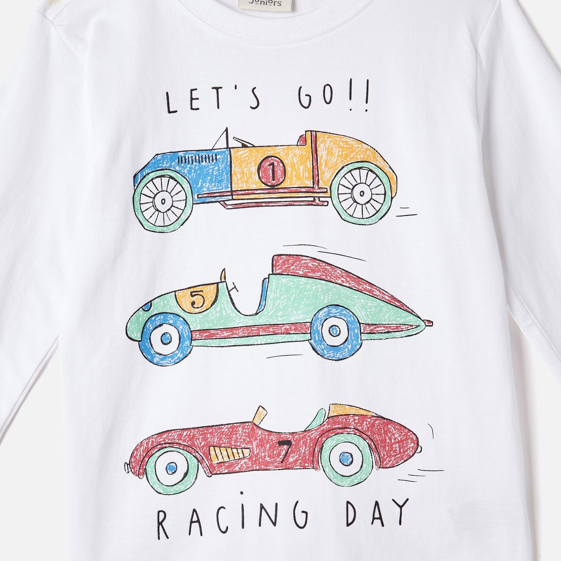 Juniors Car Print T-shirt with Long Sleeves
