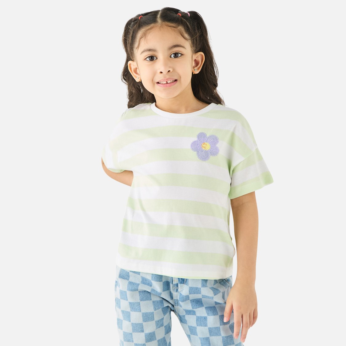 Juniors Striped T-shirt with Crew Neck and Short Sleeves