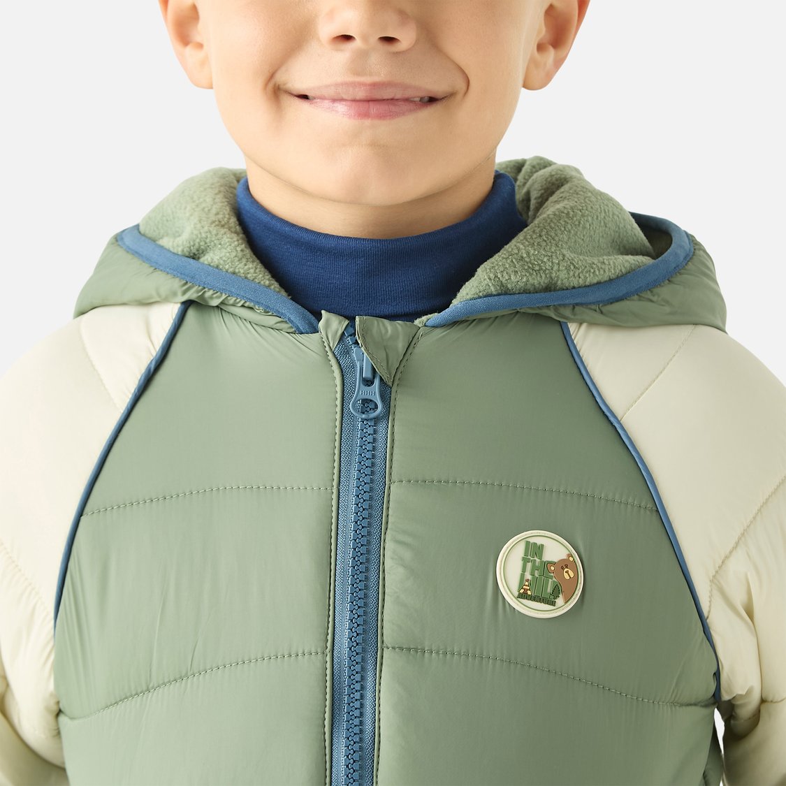 Juniors Colourblock Hooded Padded Jacket with Long Sleeves and Zip Closure