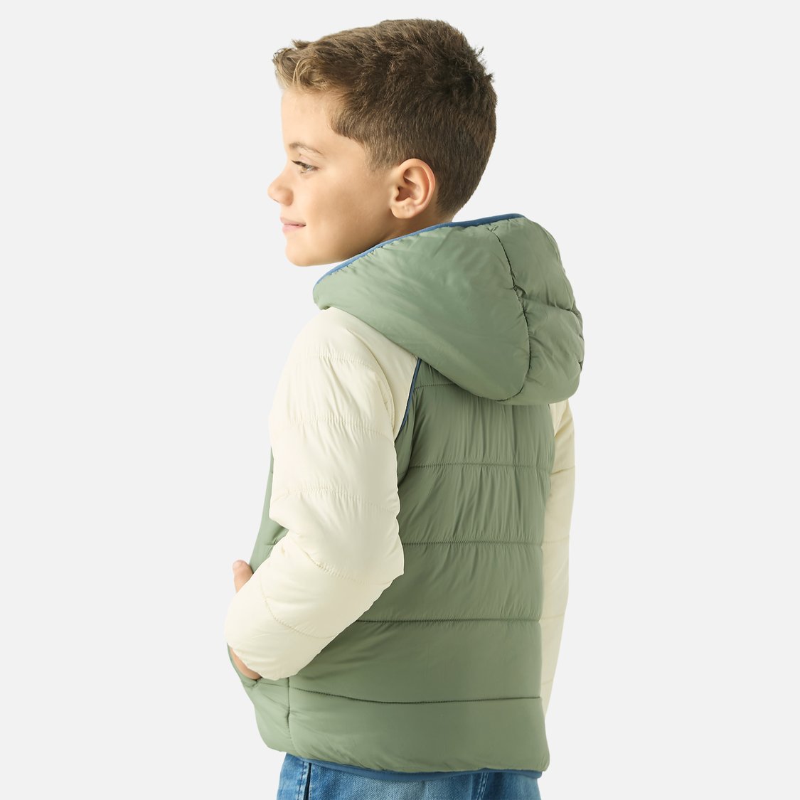 Juniors Colourblock Hooded Padded Jacket with Long Sleeves and Zip Closure