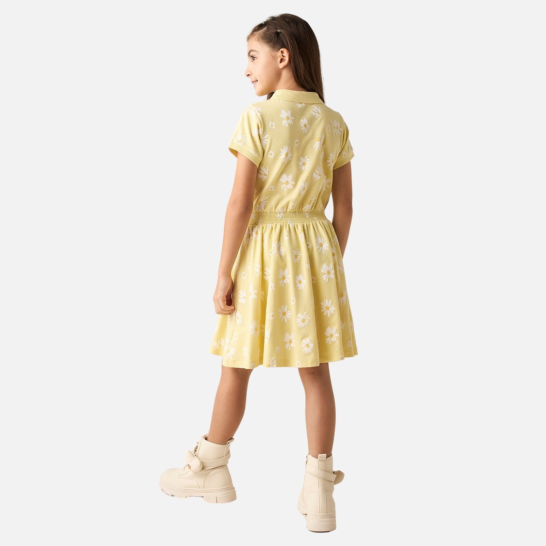 Juniors Floral Print Polo Dress with Short Sleeves