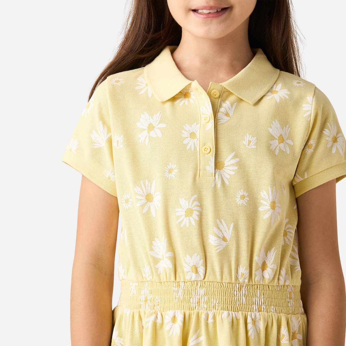 Juniors Floral Print Polo Dress with Short Sleeves
