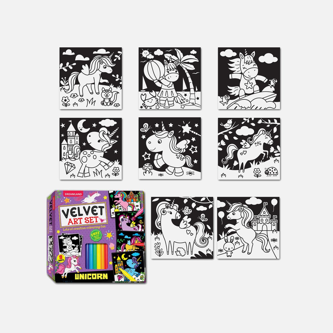 Dreamland Unicorn - Velvet Art Set With 10 Free Sketch Pens