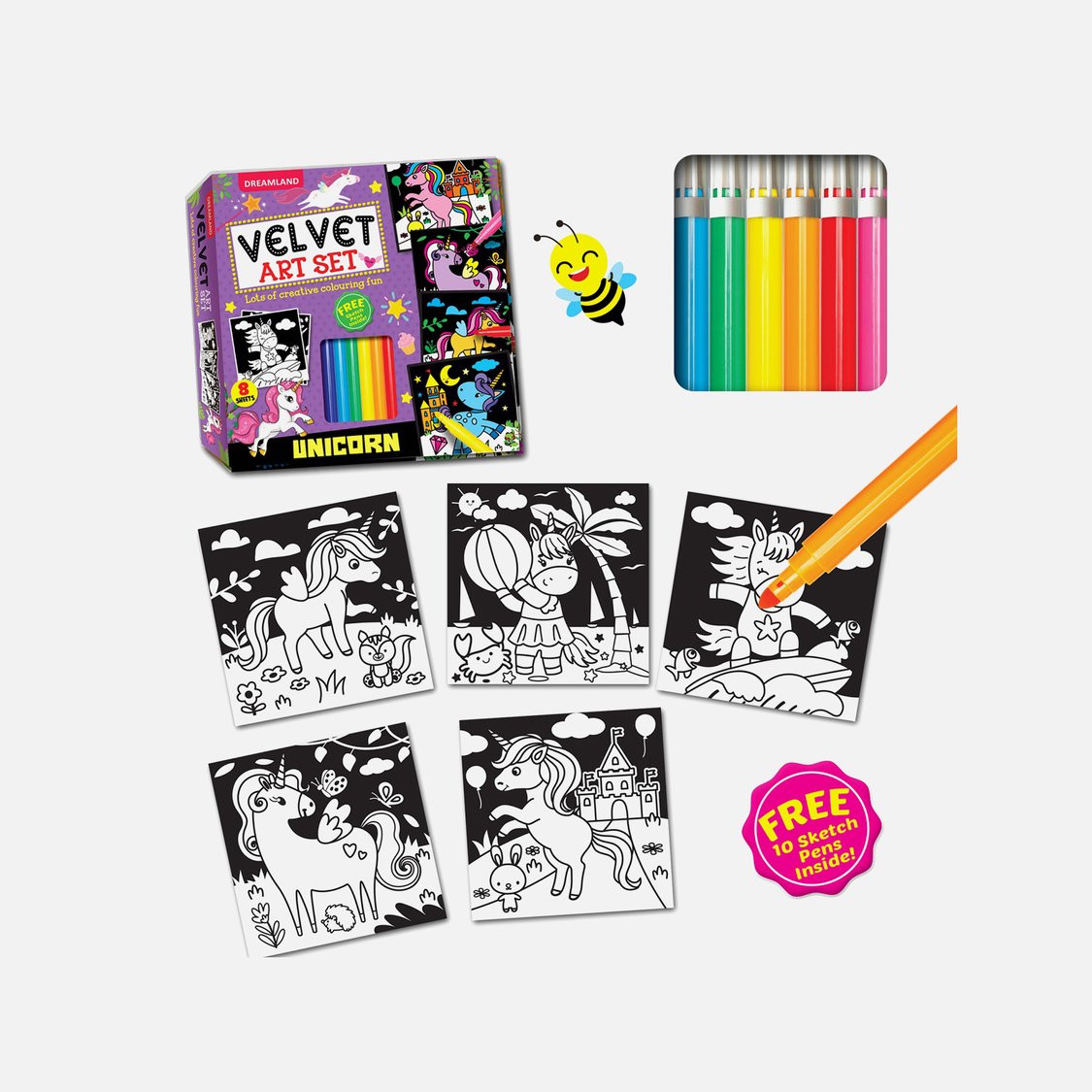 Dreamland Unicorn - Velvet Art Set With 10 Free Sketch Pens