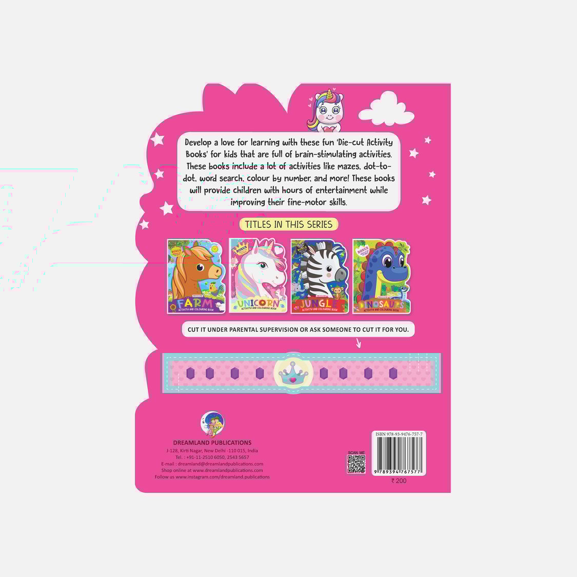 Dreamland Unicorn Activity and Colouring Book - Die Cut Animal Shaped Book